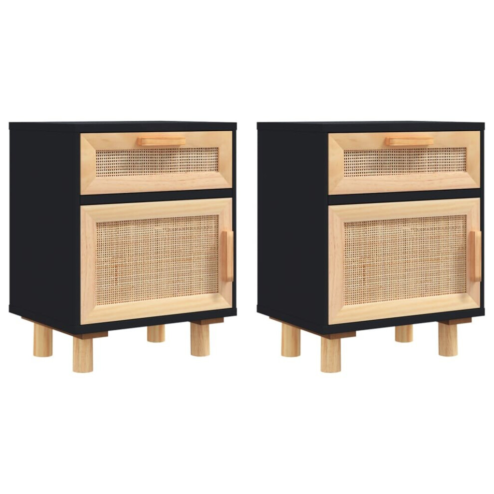 Vidaxl (Black, 2) 1/2X Solid Wood Pine Bedside Cabinet Natural Rattan Table Multi Colours