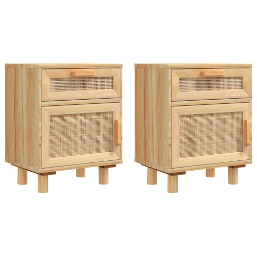 VidaXL (Brown, 2) vidaXL 1/2x Solid Wood Pine Bedside Cabinet Natural Rattan Table Multi Colours 1