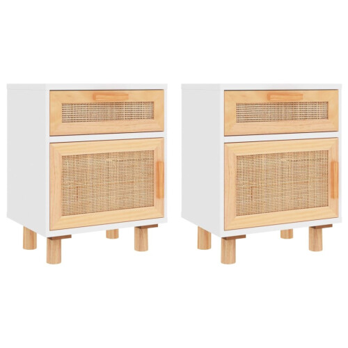 VidaXL (White, 2) vidaXL 1/2x Solid Wood Pine Bedside Cabinet Natural Rattan Table Multi Colours