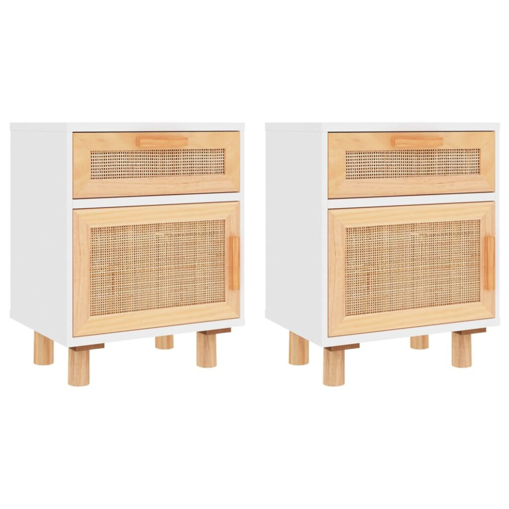 (White, 2) vidaXL 1/2x Solid Wood Pine Bedside Cabinet Natural Rattan Table Multi Colours