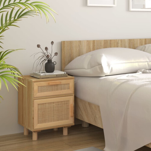 VidaXL (Brown, 2) vidaXL 1/2x Solid Wood Pine Bedside Cabinet Natural Rattan Table Multi Colours 2