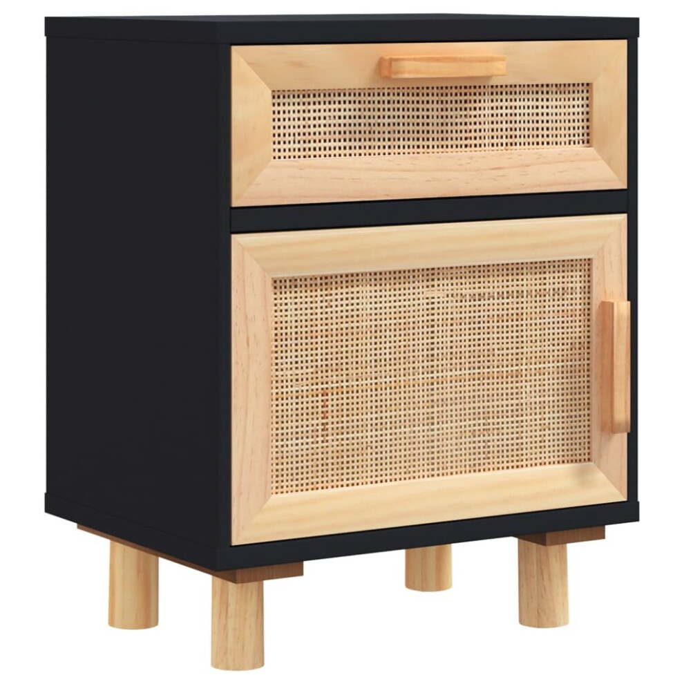 (Black, 1) vidaXL 1/2x Solid Wood Pine Bedside Cabinet Natural Rattan Table Multi Colours