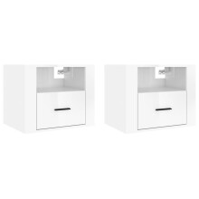(High gloss white, 2 x Bedside cabinet) vidaXL 1/2x Wall-mounted Bedside Cabinet Floating Bedside Unit Multi Colours