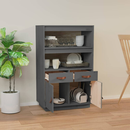 VidaXL (Grey) vidaXL Solid Wood Pine Highboard Wooden Buffet Cabinet Cupboard Multi Colours 2