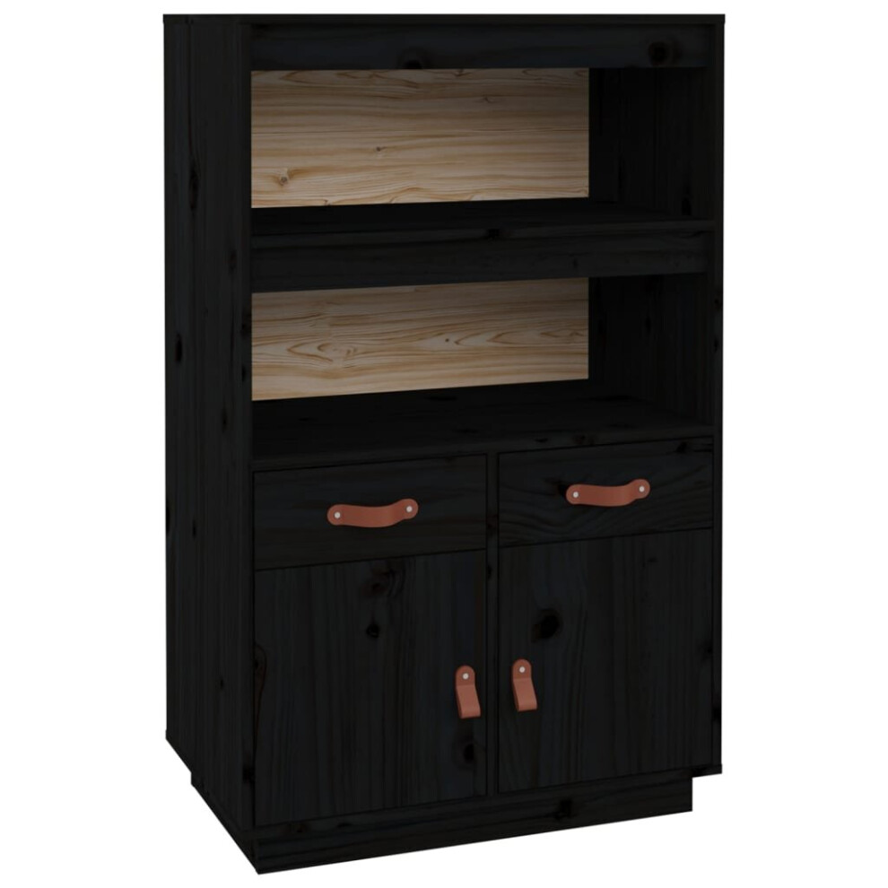 (Black) vidaXL Solid Wood Pine Highboard Wooden Buffet Cabinet Cupboard Multi Colours