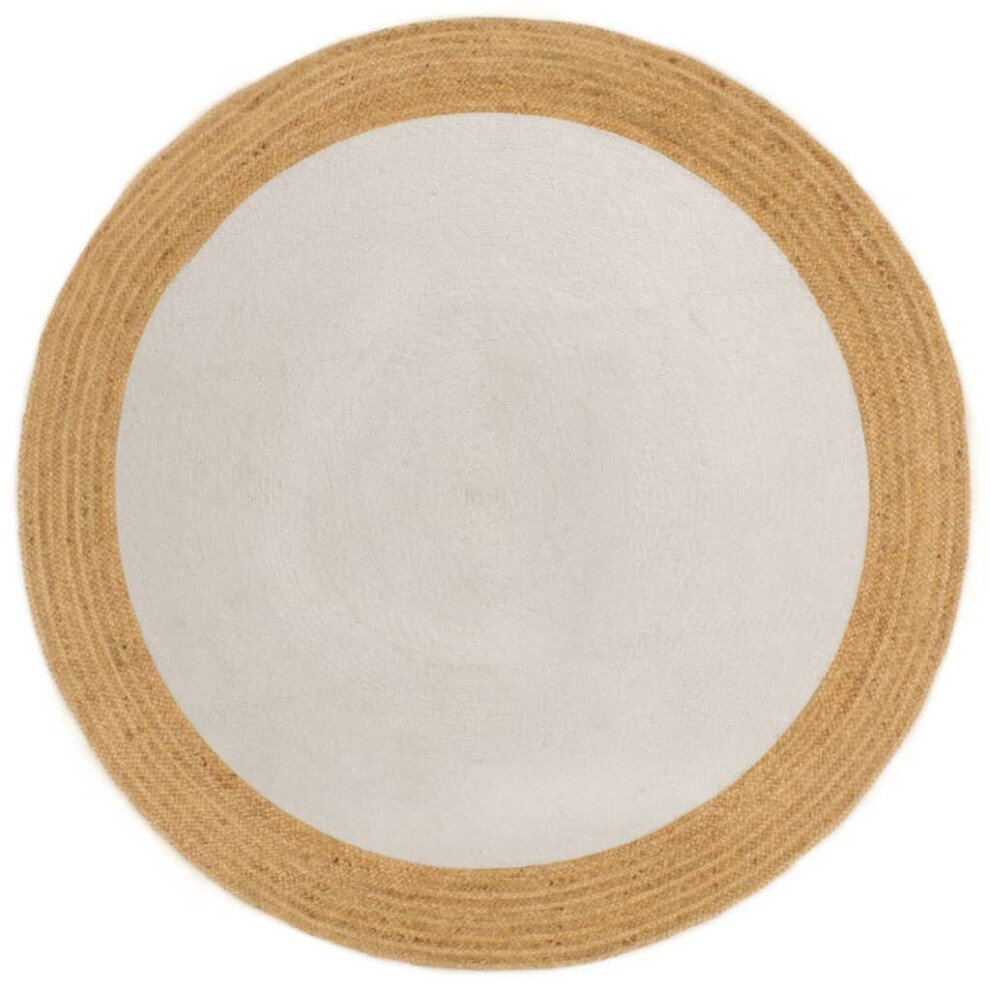 (White and natural, 90 cm) vidaXL Area Rug Braided Jute and Cotton Round Floor Mat Floor Carpet Mat Rug