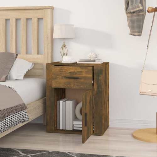 VidaXL (Smoked oak) vidaXL Bedside Cabinet Engineered Wood End Table Nightstand Multi Colours 2