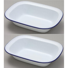 2 x Falcon 18cm Oblong Enamel Pie Dish Oven Baking Dish White Blue Rim