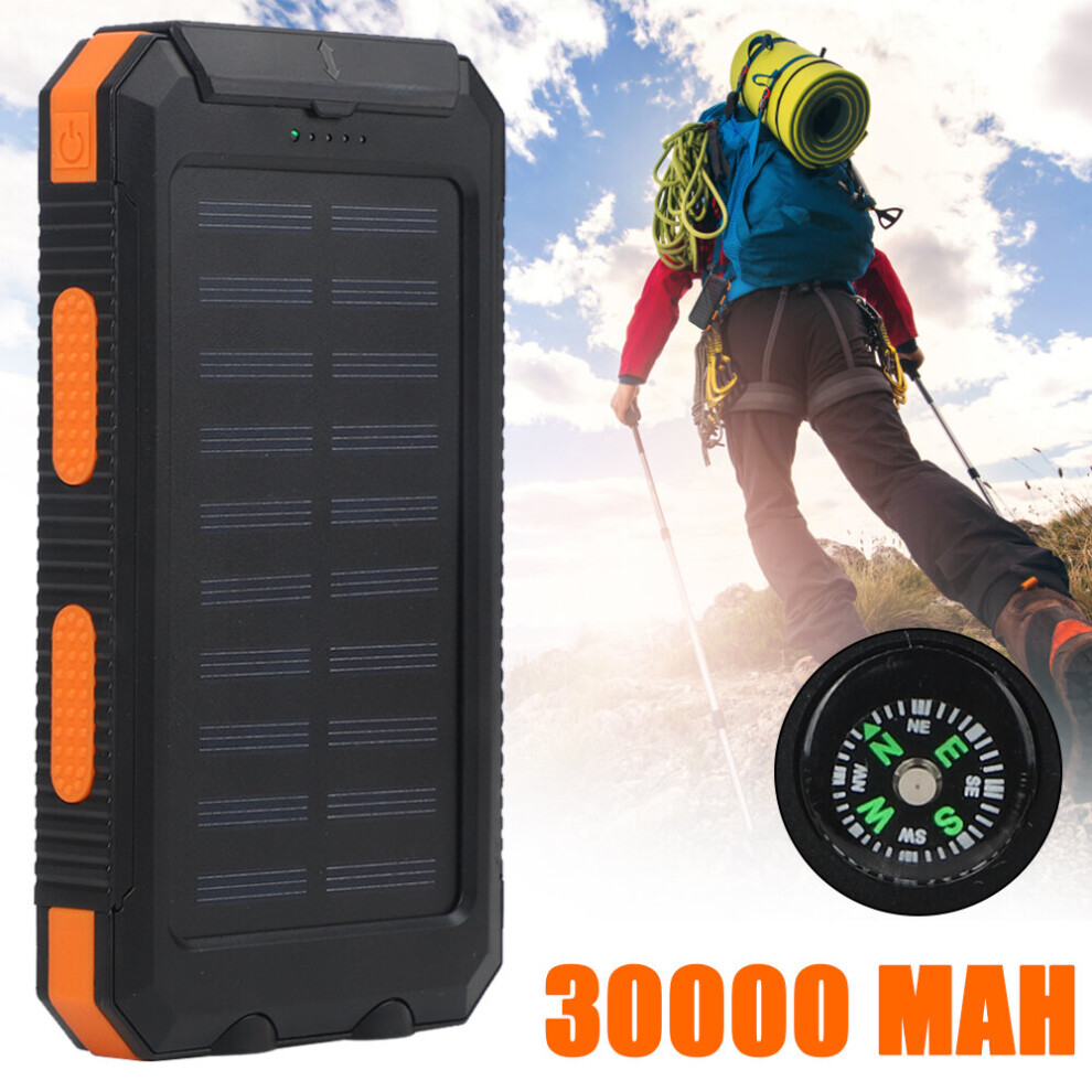 30000mAh Solar Power Bank, Dual USB Phone Fast Charging with LED Light