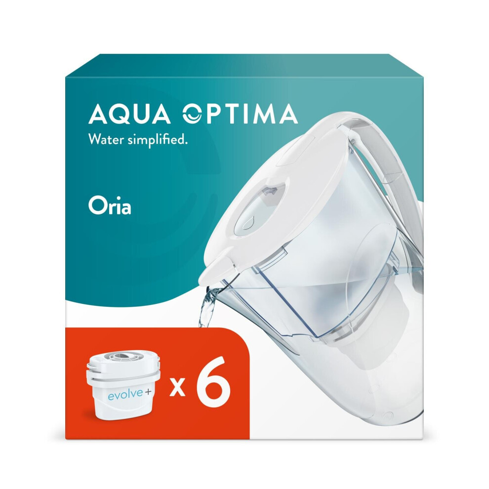 Aqua Optima Water Filter Jug  Oria 2.8 Litre & 6 Evolve+ Filters (6 Month Pack)
