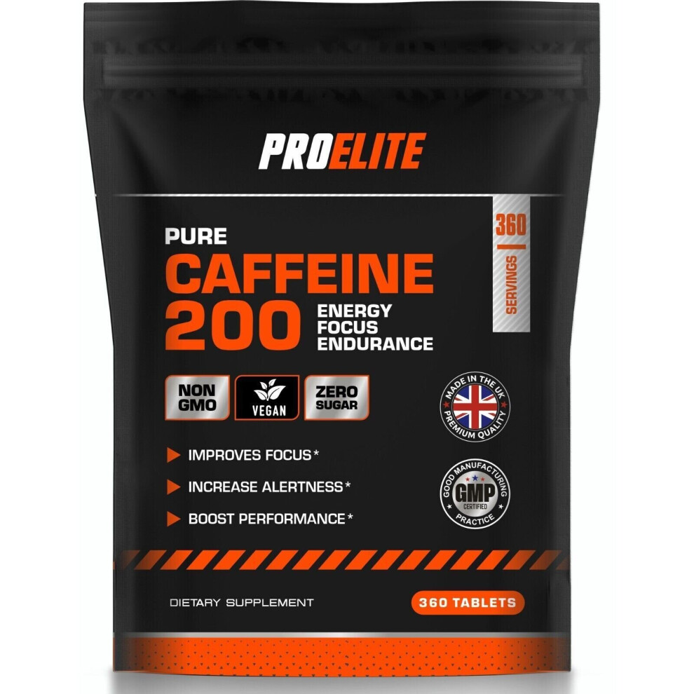 (360 Tablets) Pure Caffeine Tablets 200mg Vegan Tablets Fat Loss