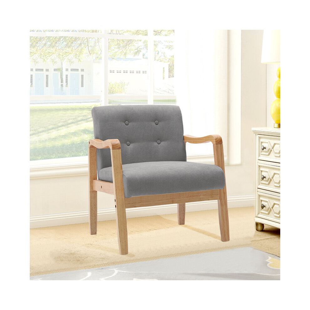 (Grey) Accent Chair Wooden Frame Linen Chair Armchair