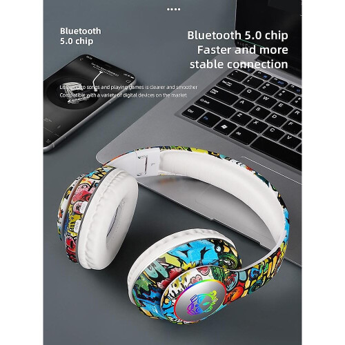 (White) Bluetooth Headset Foldable Stereo Wireless Gaming Headphone With Microphone 2