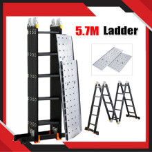 5.7M Folding Ladder Aluminium Step Ladder Multi-Purpose Platform
