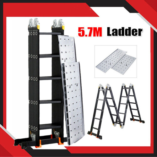 5.7M Folding Ladder Aluminium Step Ladder Multi-Purpose Platform