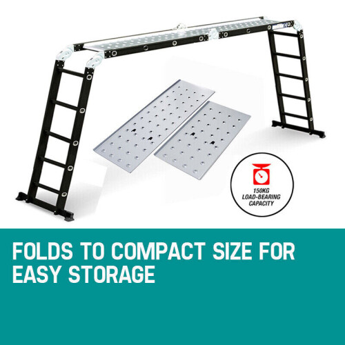 5.7M Folding Ladder Aluminium Step Ladder Multi-Purpose Platform 1