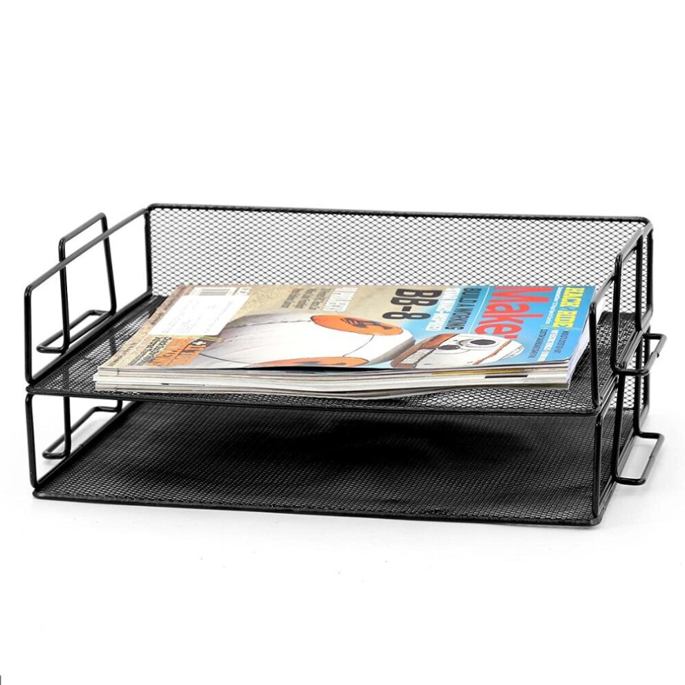 (Black) Meta 2pcs Letter Trays Stackable Desk Organizer