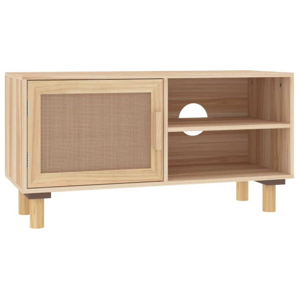 Vidaxl (Brown) Tv Cabinet Tv Stand Media Tv Unit Solid Wood Pine And Natural Rattan
