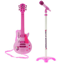 The Magic Toy Shop Kids 6 String Pink Electric Play Guitar & Microphone Set with Adjustable Stand