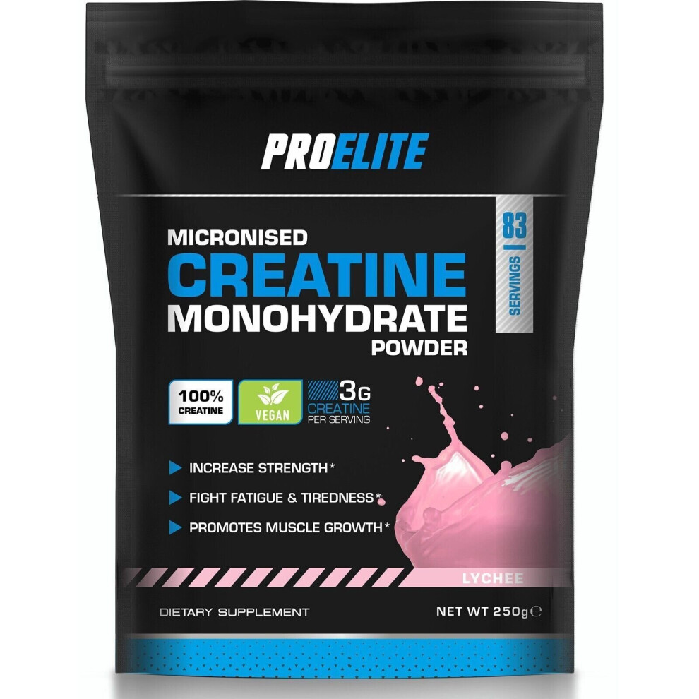Pro Elite (Lychee) Creatine Monohydrate Powder Pure Micronized 250G