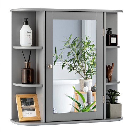 Costway Mirrored Bathroom Cabinet Wall-mounted Storage Cabinet w/ Shelves