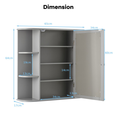 Costway Mirrored Bathroom Cabinet Wall-mounted Storage Cabinet w/ Shelves 2