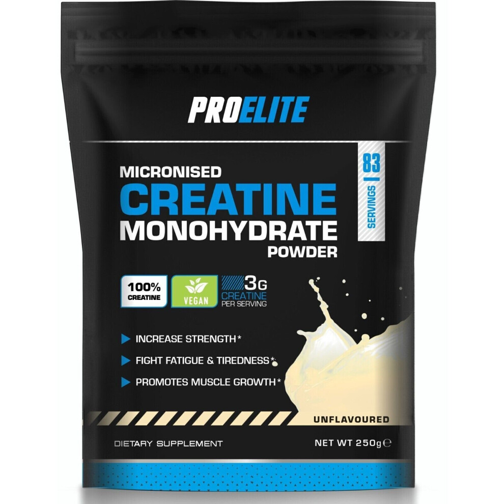 Pro Elite (Unflavoured) Creatine Monohydrate Powder Pure Micronized 250G