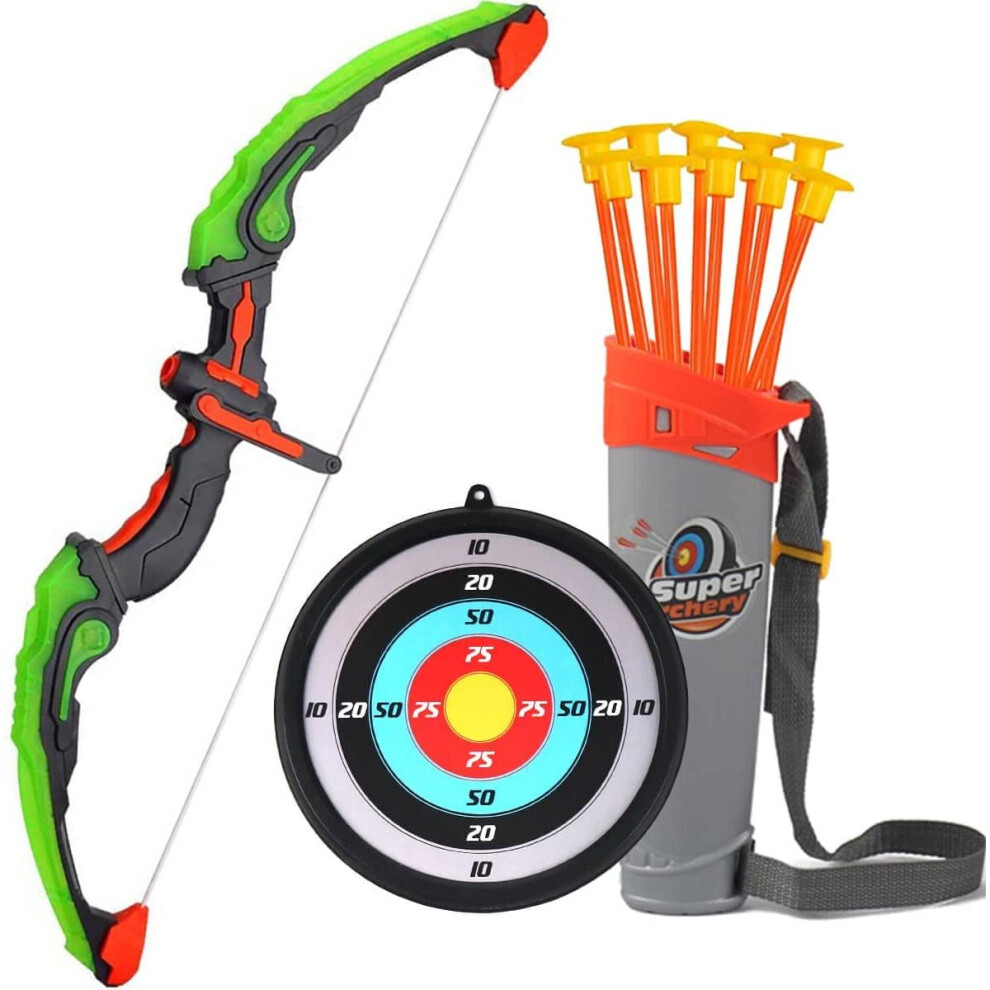 AUVIM Archery Set Bow and Arrow Set for Kids with LED Flash Lights 1x Target 10x Suction Cup Arrows 1x Arrow Holder Toy Bow Set for Boys and Girls