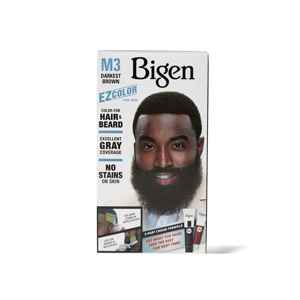 Bigen EZ Colour for Men M3 Darkest Brown - Permanent Colour for Hair and Beard - Excellent Grey Hair Coverage