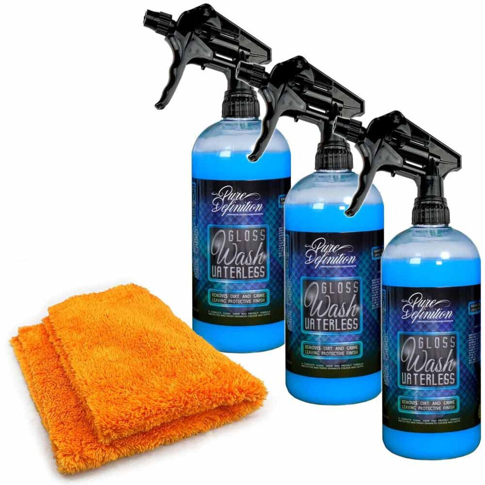 (3 x 500ml) Gloss Wash Waterless Full Car Cleaning Spray & Wax