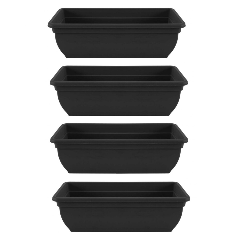 4 Black Trough Plastic Winchester Bel Garden Flower Patio Planter 46cm