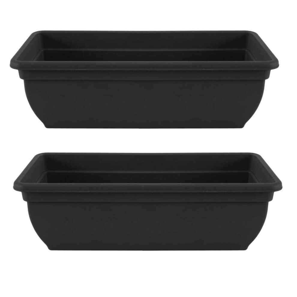 2 Black Trough Plastic Winchester Bel Garden Flower Patio Planter 46cm