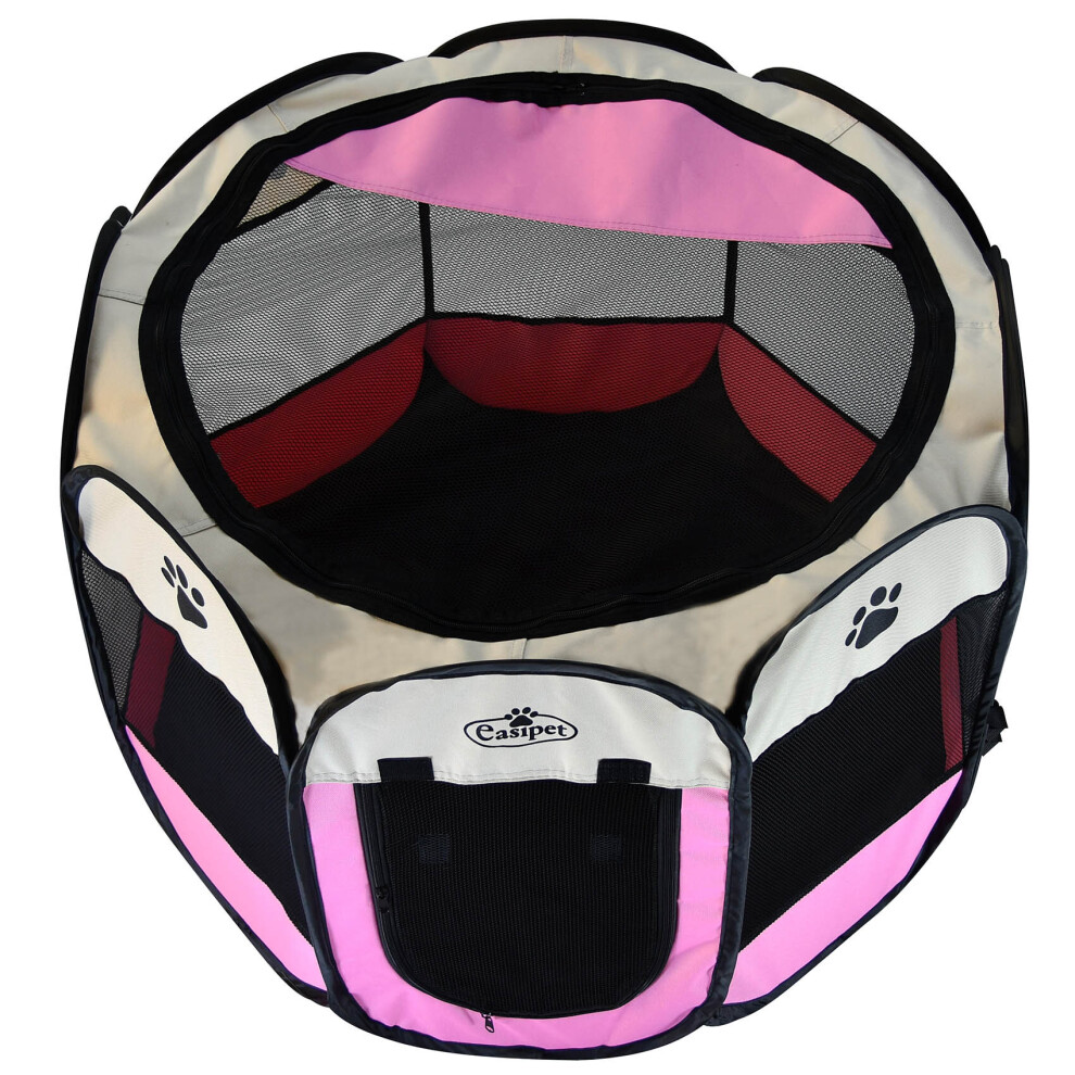 Fabric Folding Portable Pop Up Play Pen Medium for Small Pets in Pink