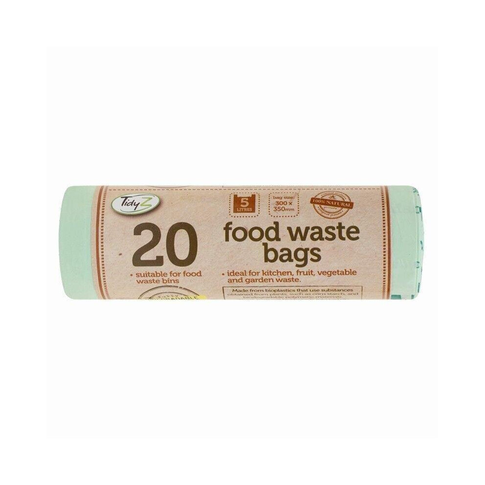 100% Biodegradable 5L Food Waste Bags - Eco-Friendly Compostable Bin Liners, 20 Pack