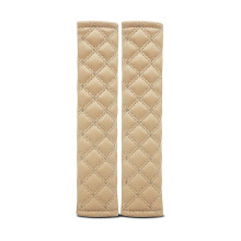 (Beige) 2pcs Seat Belt Cover Leather Seat Belt Shoulder Pads Car Interior Decor