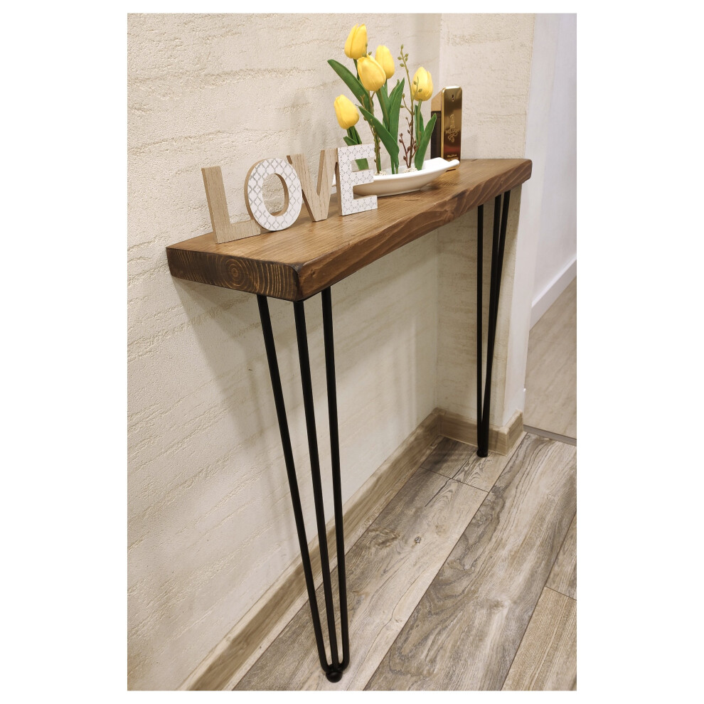 (Medium Oak, 120cm) Rustic Console Table Radiator Shelf 175mm 7" Hairpin Leg 860mm 34"