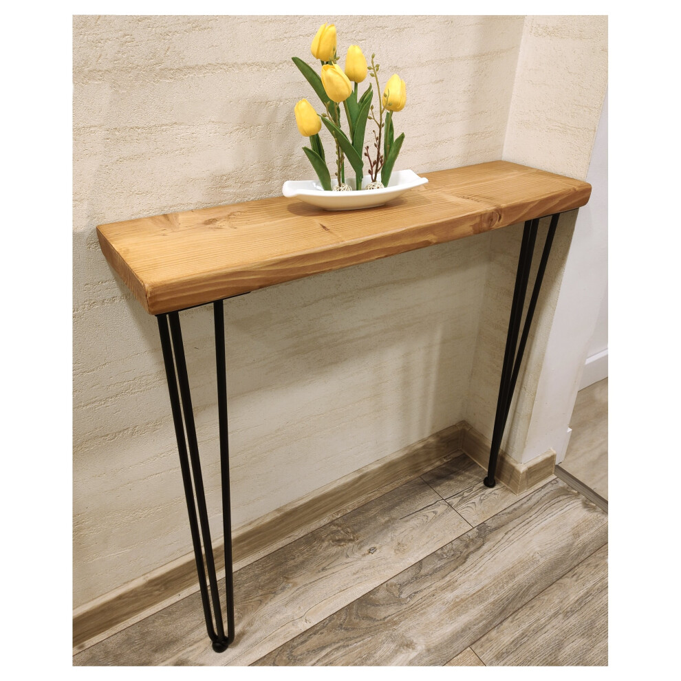 (Light Oak, 120cm) Rustic Console Table Radiator Shelf 175mm 7" Hairpin Leg 860mm 34"