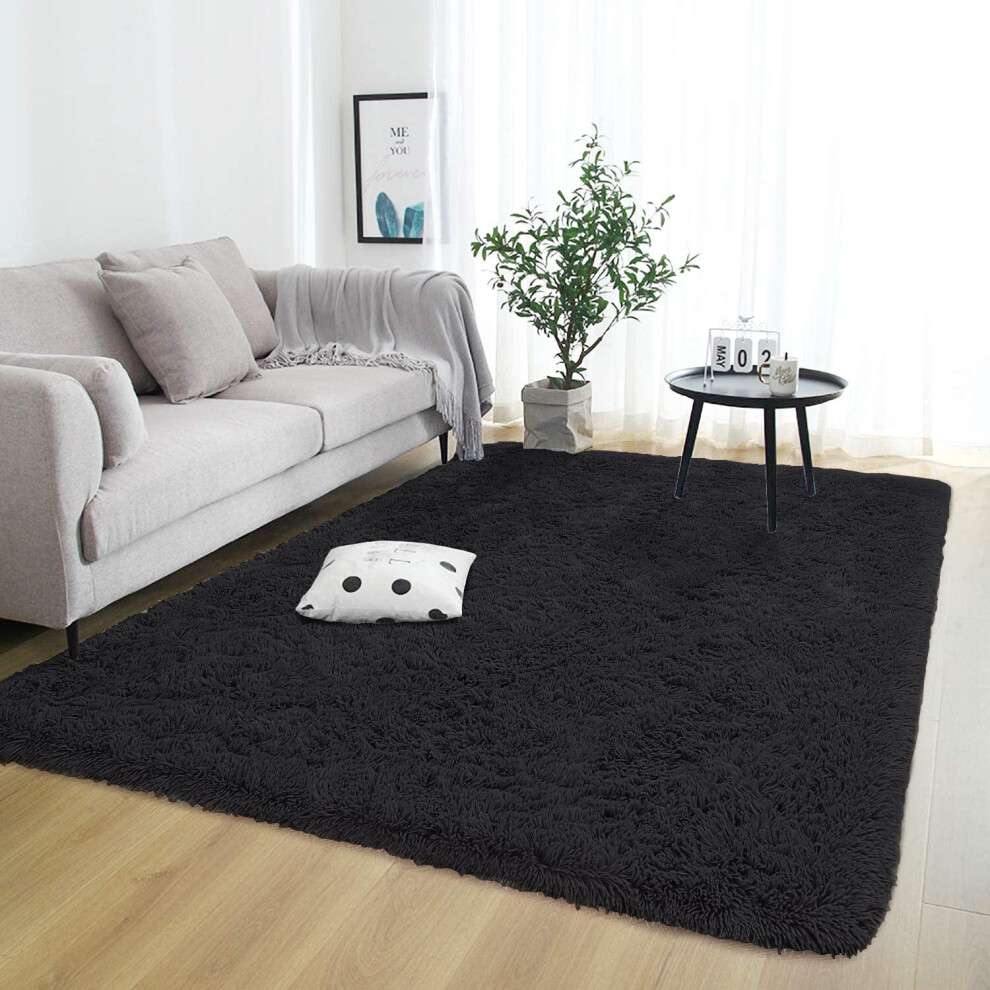 (Black, 120X170) Non-Slip Rugs Shaggy Area Rug Runner Carpet Mat