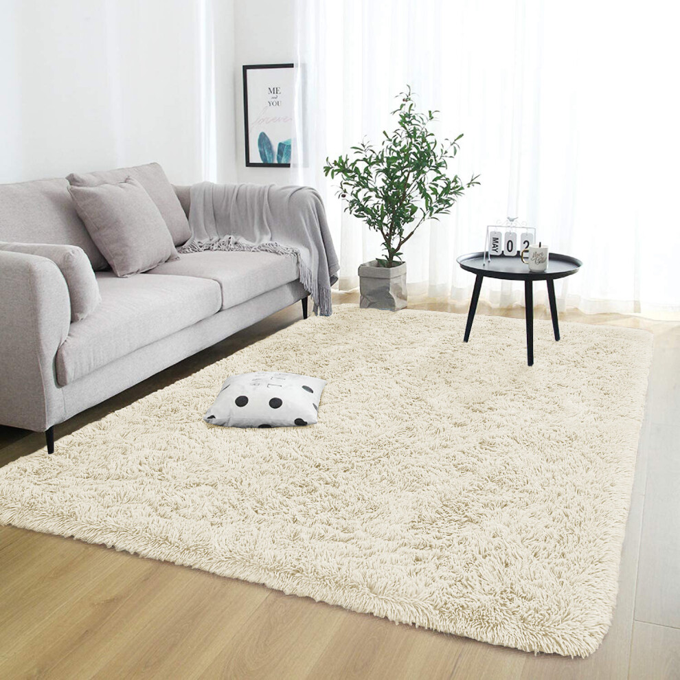 (Cream, 120X170) Non-Slip Rugs Shaggy Area Rug Runner Carpet Mat