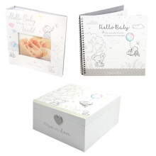 Baby Keepsake Photo Album Wooden Memories Box Journal Diary White Animal Design