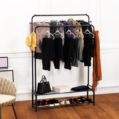 Direct Online Houseware Freestanding Double Clothes Rail with Shoe Rack