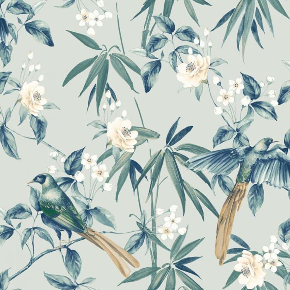 Arthouse Oriental Blossom Floral Birds Wallpaper Flower Nature Modern Blue/Grey