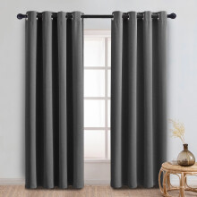 (Grey, 90" x 90") 100 % Blackout Eyelet Ring Top Curtain Pair Thermal Insulated with Tie Backs