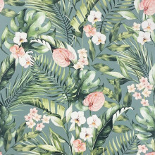 Arthouse Tropical Floral Sea Blue Wallpaper Flowers Pink Green Modern Naturistic