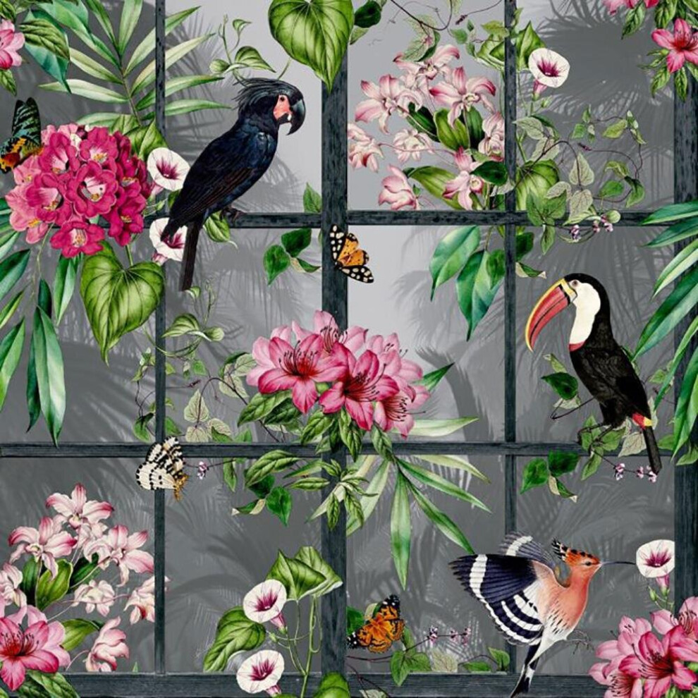 Arthouse Cuban Tropicana Multicoloured Floral Wallpaper Birds Flowers Botanical White