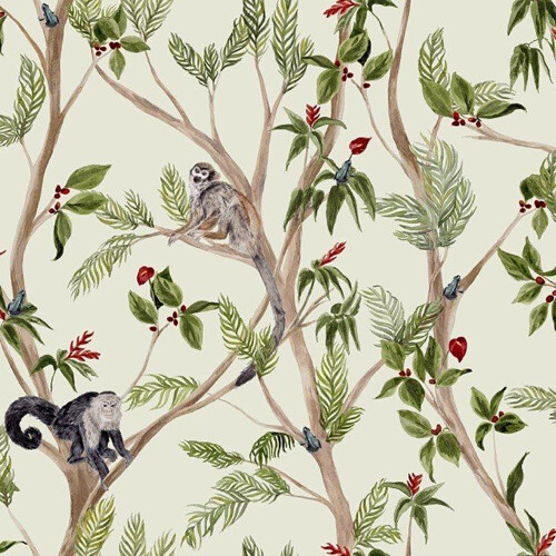 Arthouse Arthouse Tropical Monkey Multicoloured Wallpaper Frogs Floral Tree Nature Jungle