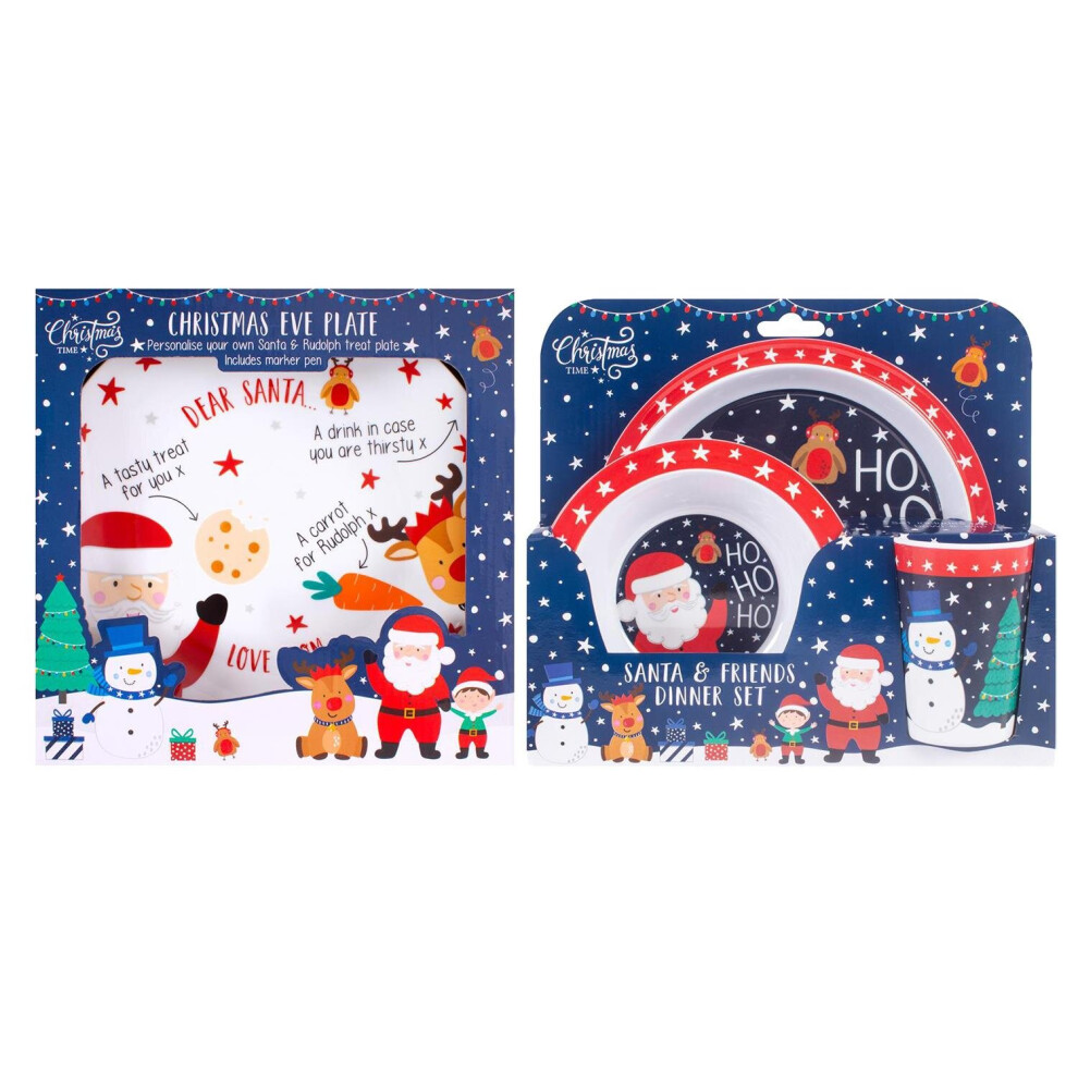 Christmas Eve Toddler Dinner Set Plate Bowl And Cup Festive Santa Yöl