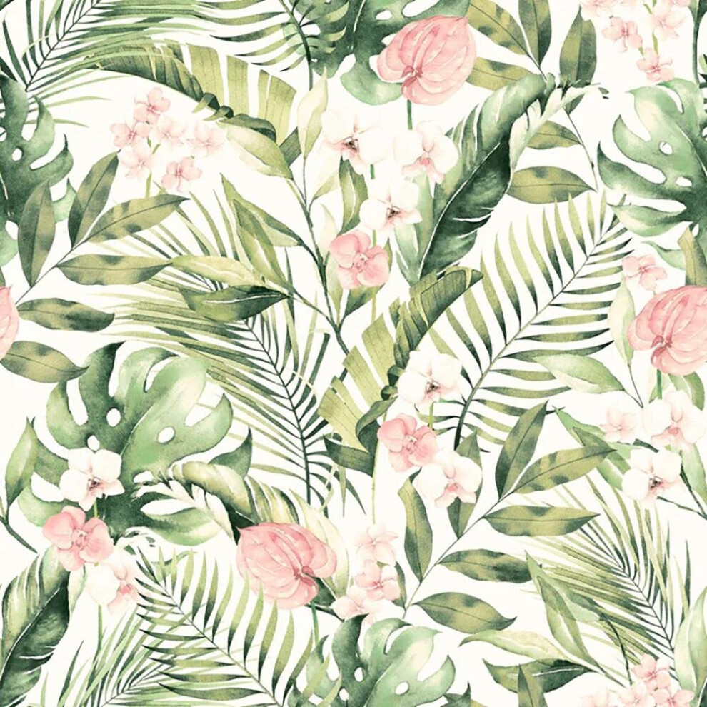 Arthouse Tropical Floral Wallpaper - Green, Pink - Paper - 53cm Roll - Image 6