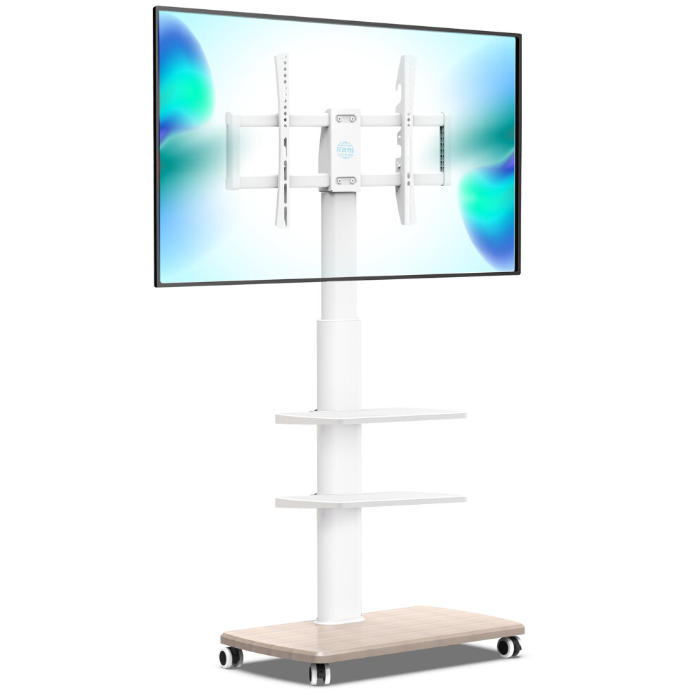 (3 shelves) FITUEYES White TV Stand on Wheels for 32-70 inch