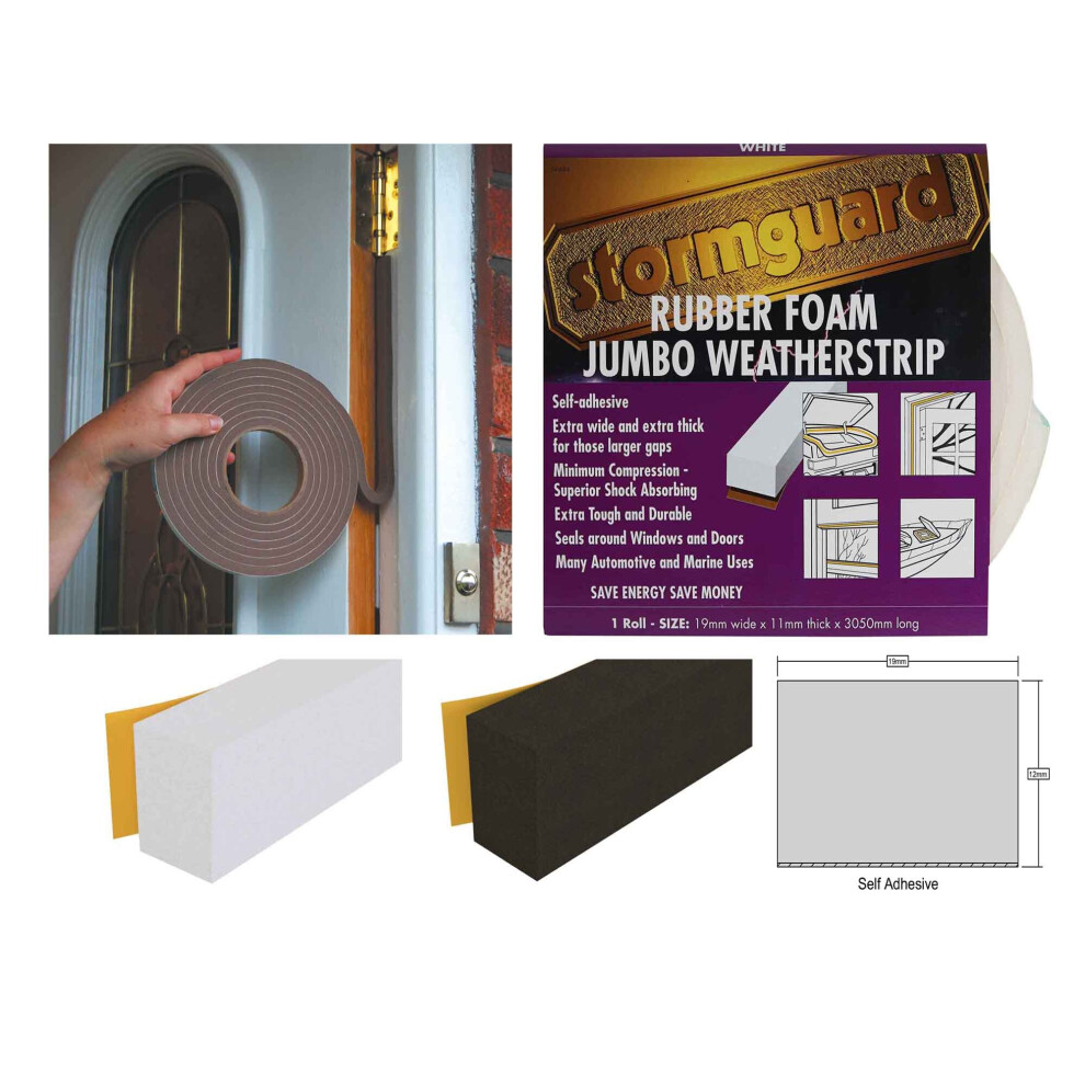 (White, 3) Foam Jumbo Thick Draught Excluder - White or Black-image-OPC-PB8ZPHH-NEW